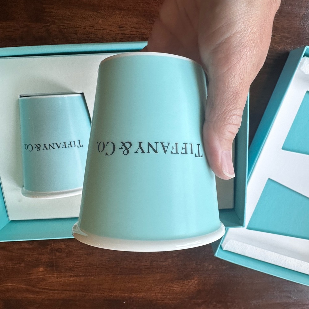 Tiffany & Co. Aqua Fine Bone Coffee Cups - Picture 3 of 6
